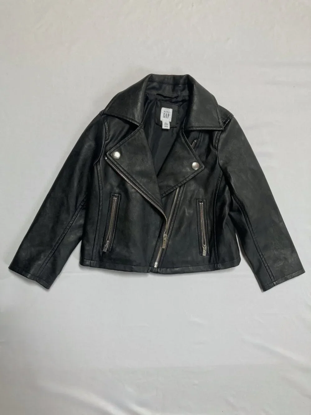 GAP Baby, Faux Leather Moto Jacket, Black, 3 years, Zip-Up 🖤🧥 Vegan, Rock Star